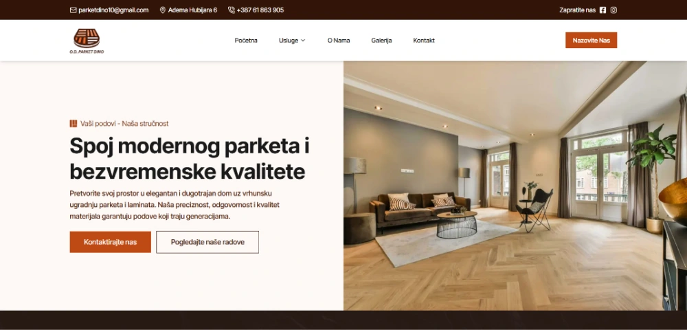 Profesionalno izrađena web stranica za klijenta Parket Dino u Sarajevu